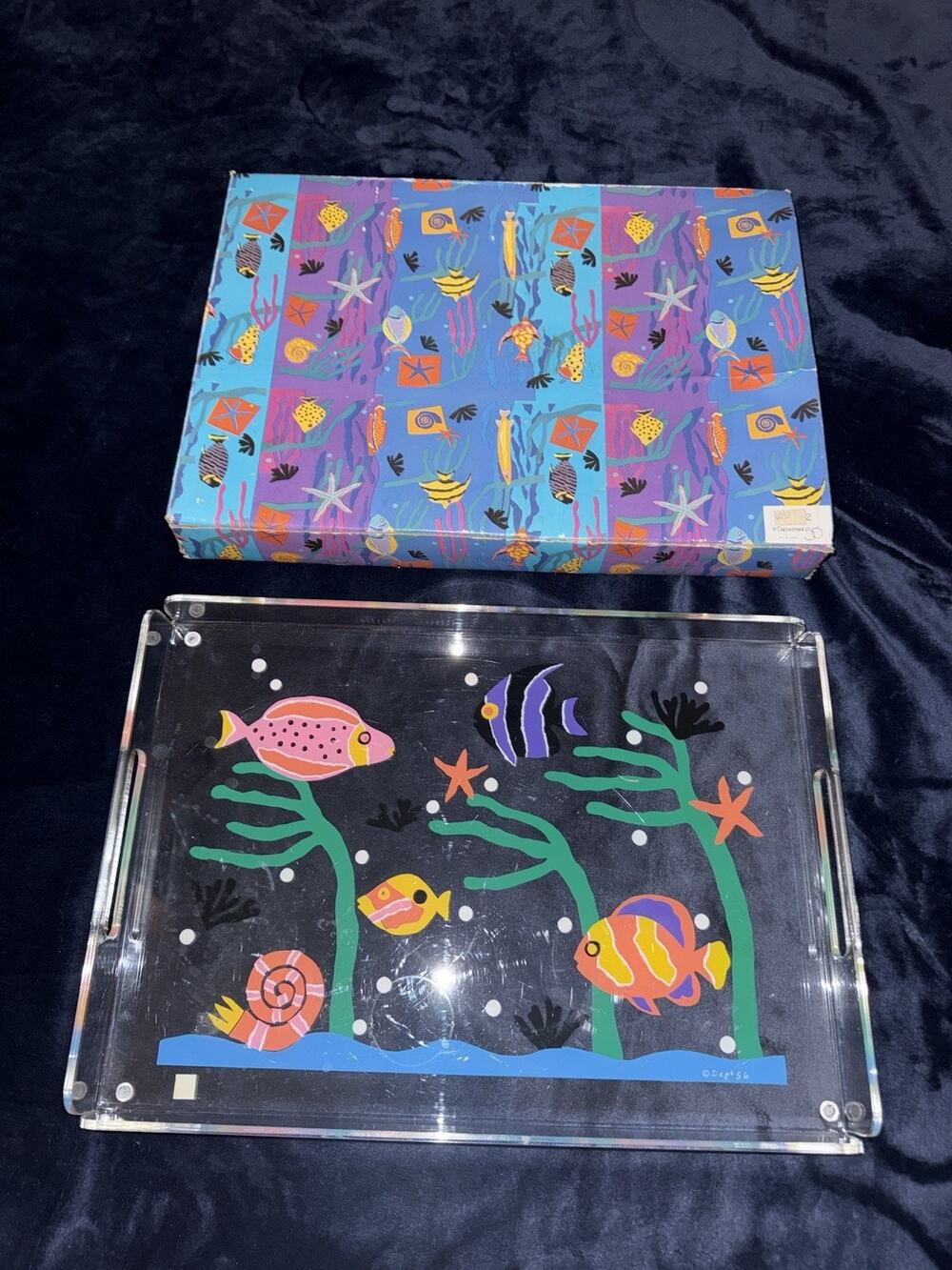 DEPT 56 Acrylic Serving Tray Vintage 1990s 1980s Fish Tropical Funky